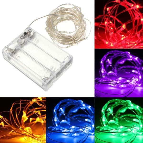 10M 100 LED Battery-Powered Waterproof Silver Wire Fairy String Lights for Christmas Party Decor