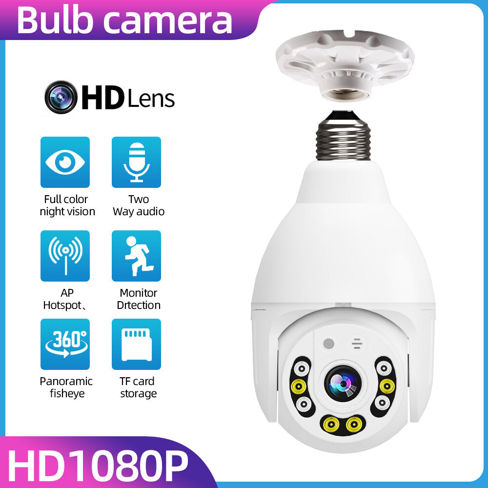 8 LED WiFi E27 Bulb Dome Camera PTZ AP Hotspot Dual Light Night Vision with Base & Remote Control