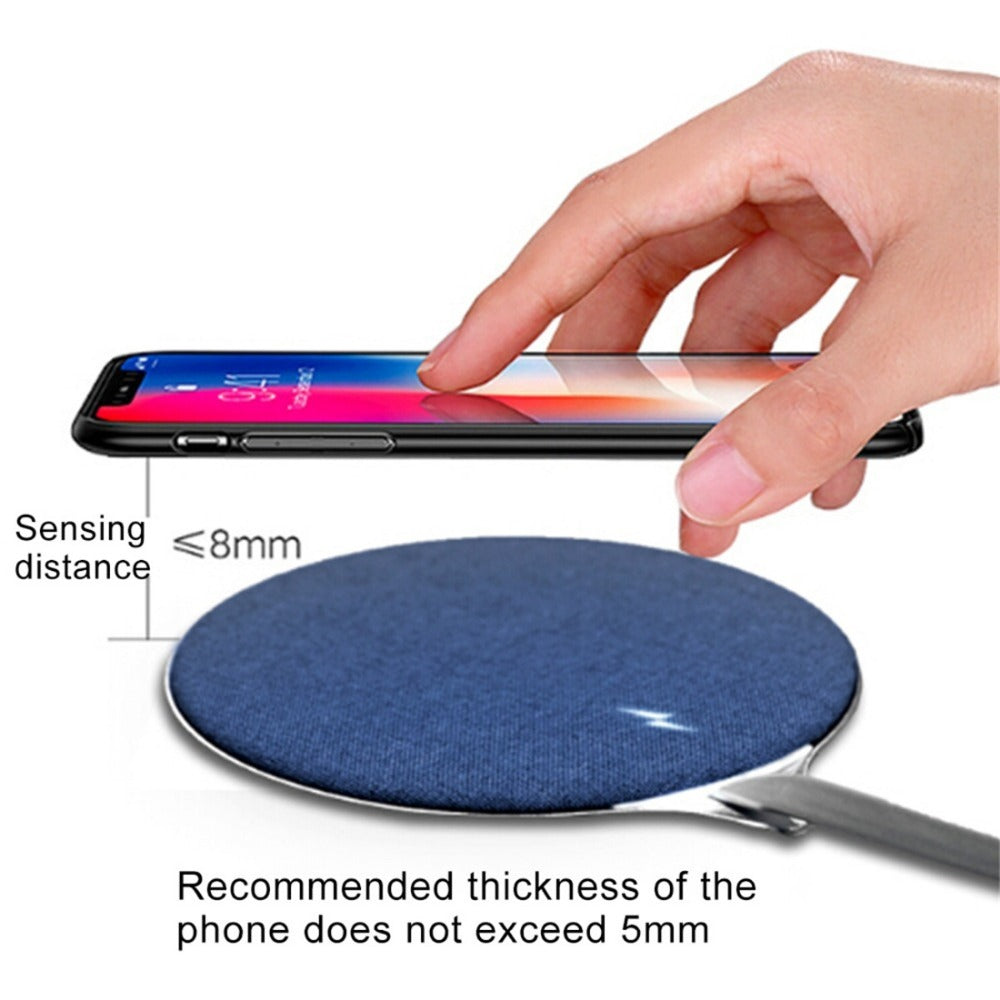 Fast Qi Wireless Charger Pad - Metal Cloth Mat, 9V 7.5W for iPhone & Samsung