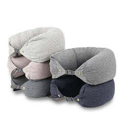 Multi-functional U-shaped Travel Neck Pillow with Buckle - Soft and Protective Microparticles