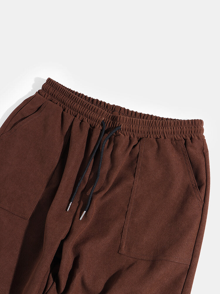 Men's Solid Color Multi-Pocket Mid-Waist Drawstring Cargo Pants