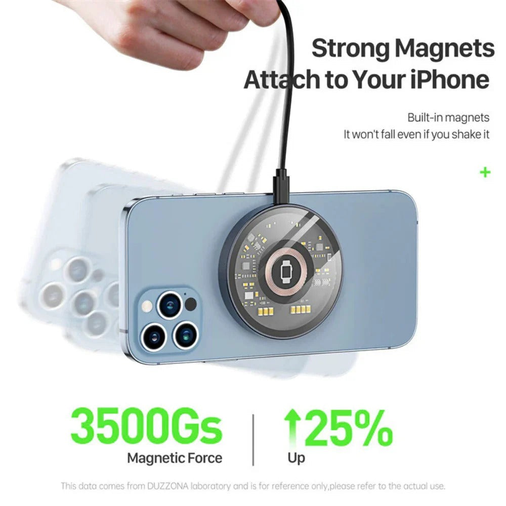 Schnelles kabelloses magnetisches Ladegerät für Qi-kompatible Telefone von iPhone, Samsung, Huawei und Xiaomi