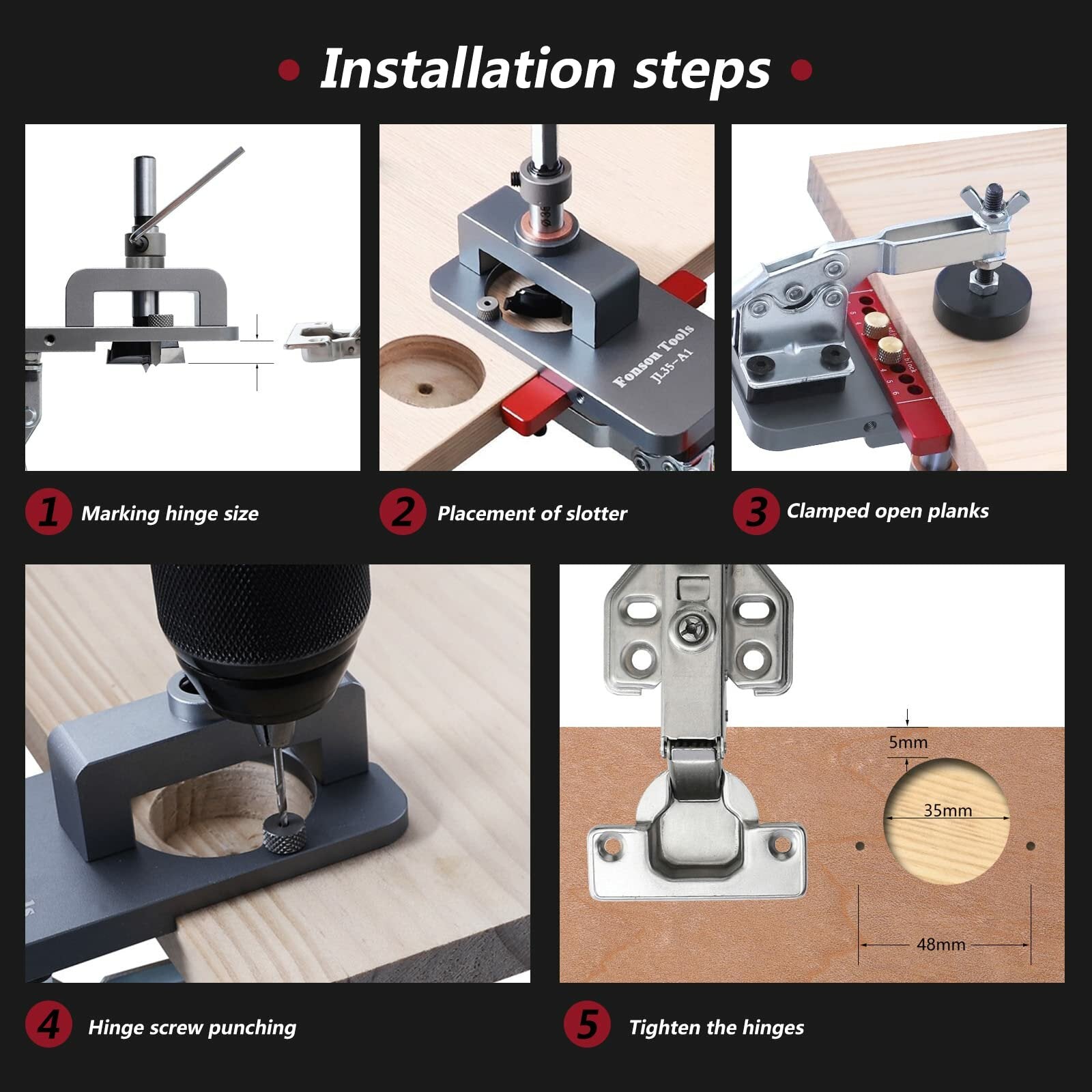 35mm Concealed Hinge Jig Drilling Guide for Woodworking Door and Cabinet Hinges Mounting Tool