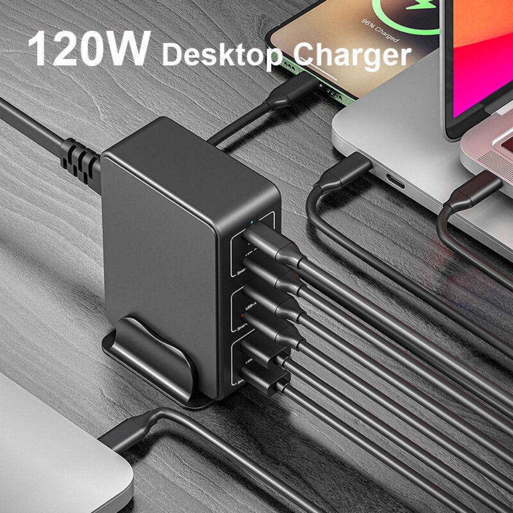 120W 6-Port USB PD Charger, Fast Charging Station for iPhone, Huawei, Samsung, Xiaomi