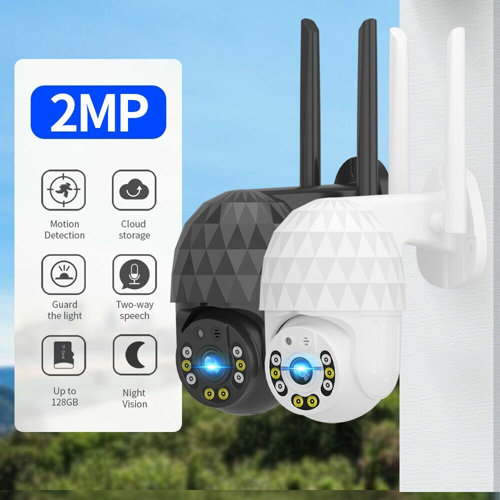 1080P 2MP Outdoor PTZ IP Camera, 8 LED, 8X Zoom, Night Vision, IP66 Waterproof, Cloud Storage, Alarm Push, Full Color Security