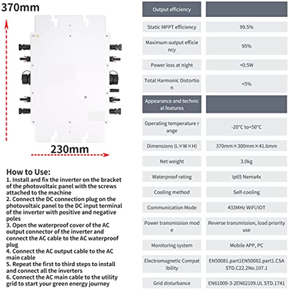 1400W Solar Grid Tie Micro Inverter, Waterproof IP65, 120V/230V Output, Voltage Mode Microgrid