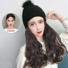 Women's Light Curly Long Synthetic Hair Cap Wig Hat for Winter