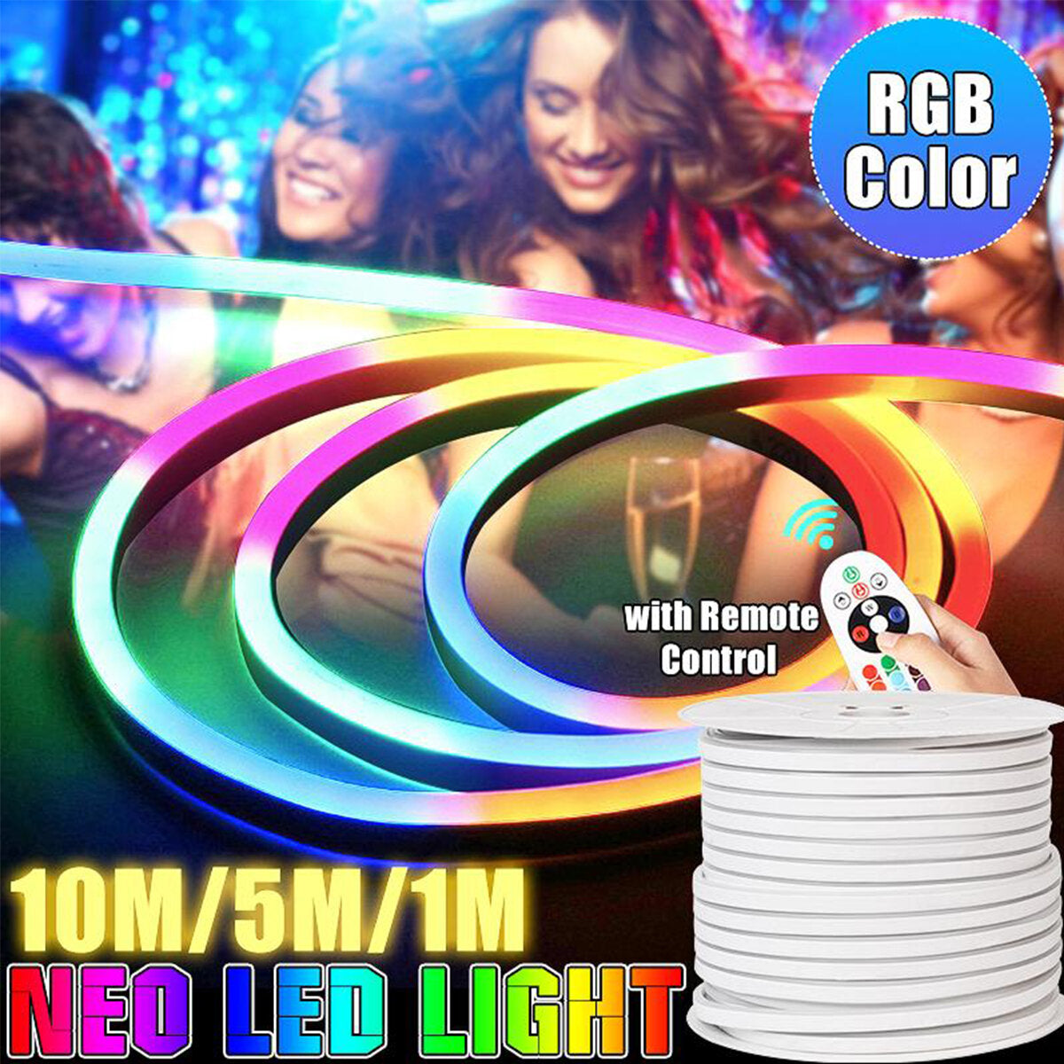 1M/5M/10M 220V 5050 RGB LED Strip, 60LED/M, Waterproof Neon Flex Lights with Plug