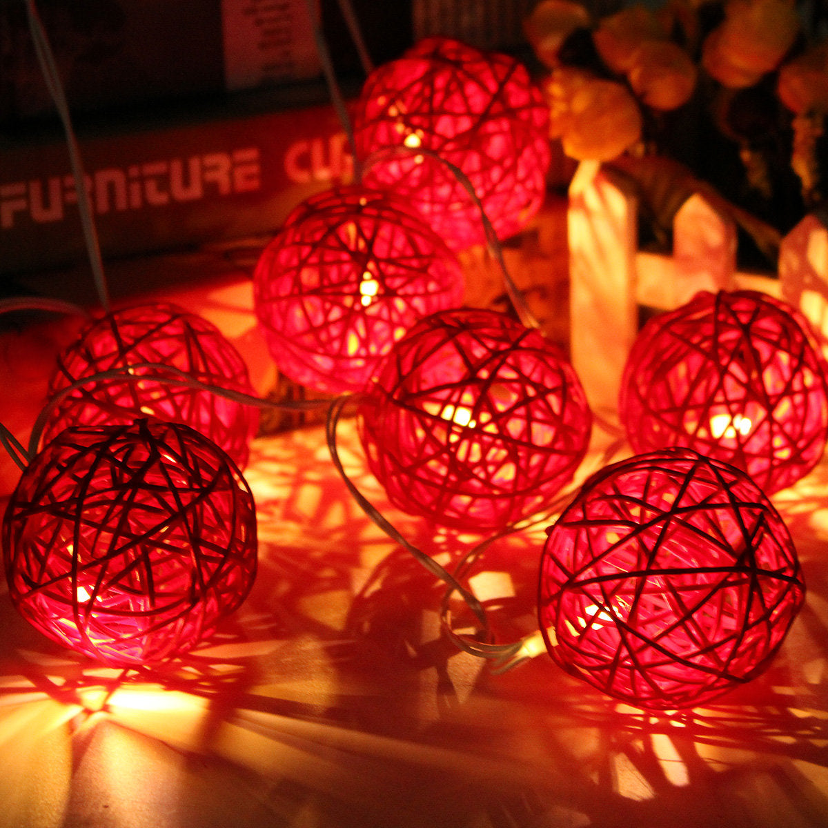 20 LED Rattan Ball String Lights - Colorful Fairy Lamps for Home, Garden, Wedding, Party, Xmas Decor