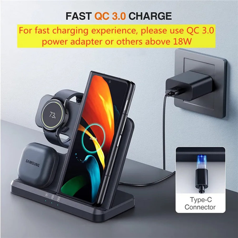 3-in-1 Wireless Charger Stand for Samsung Galaxy S23/S22/S21/S20/Note/Watch/Buds - 15W Fast Charging Dock