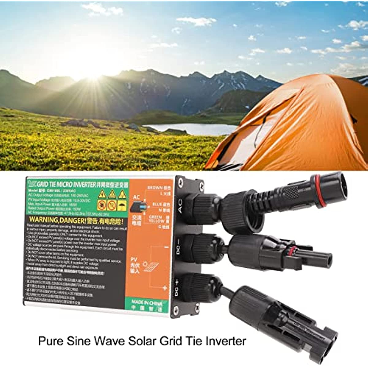 1600W MPPT Solar Grid Tie Inverter, Pure Sine Wave, 10.8V-30V DC Input, 180V-280V AC Output for 12V/24V Battery Panel