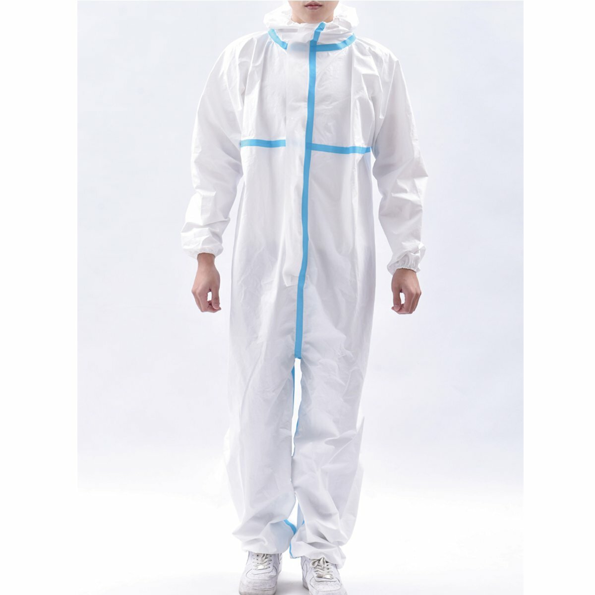 XXL Disposable Hooded Protective Coverall Suit with Long Front Zipper - 180CM