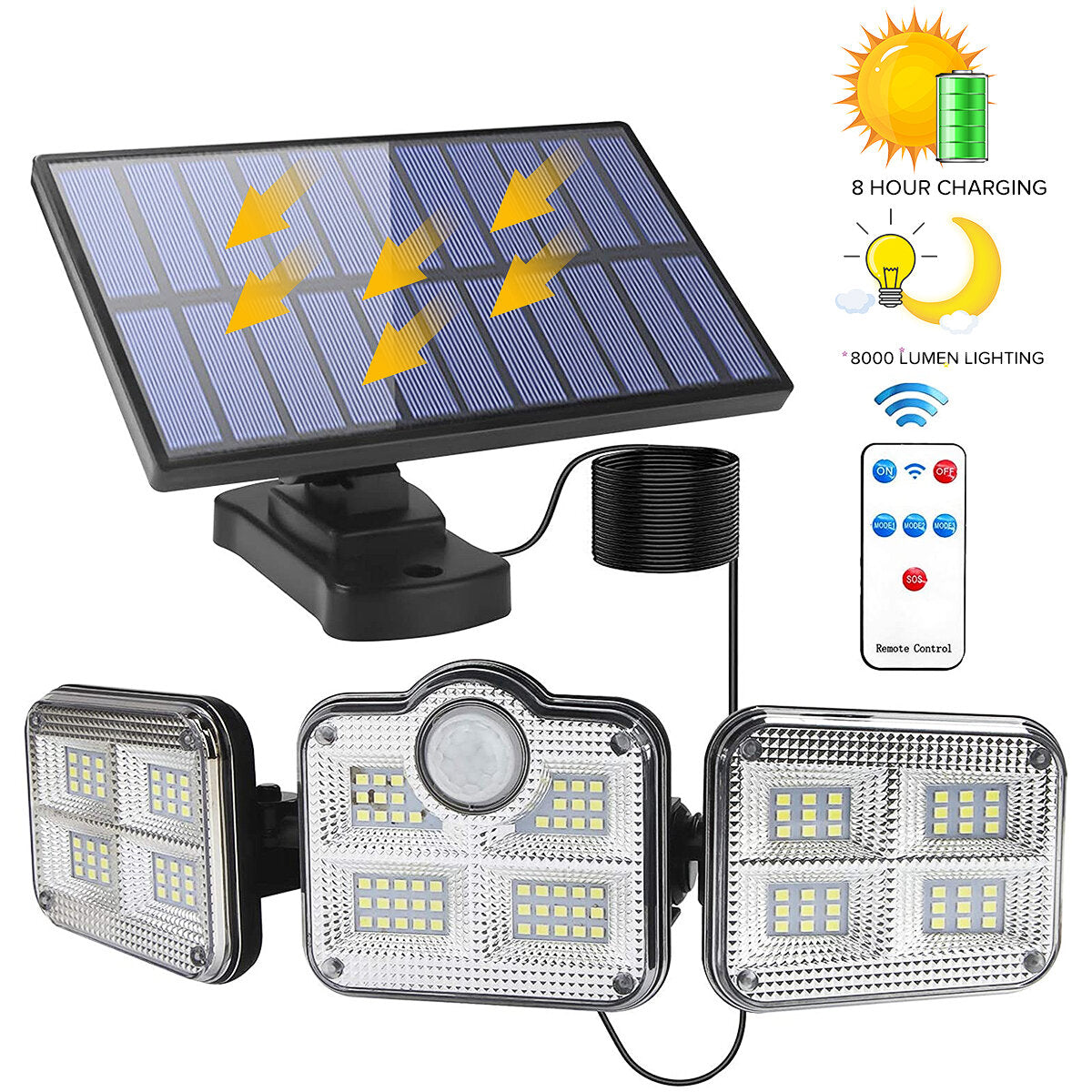 122LED Solar Walkway Lights - 3 Modes, Motion Sensor, Adjustable Outdoor Garden Street Lamp