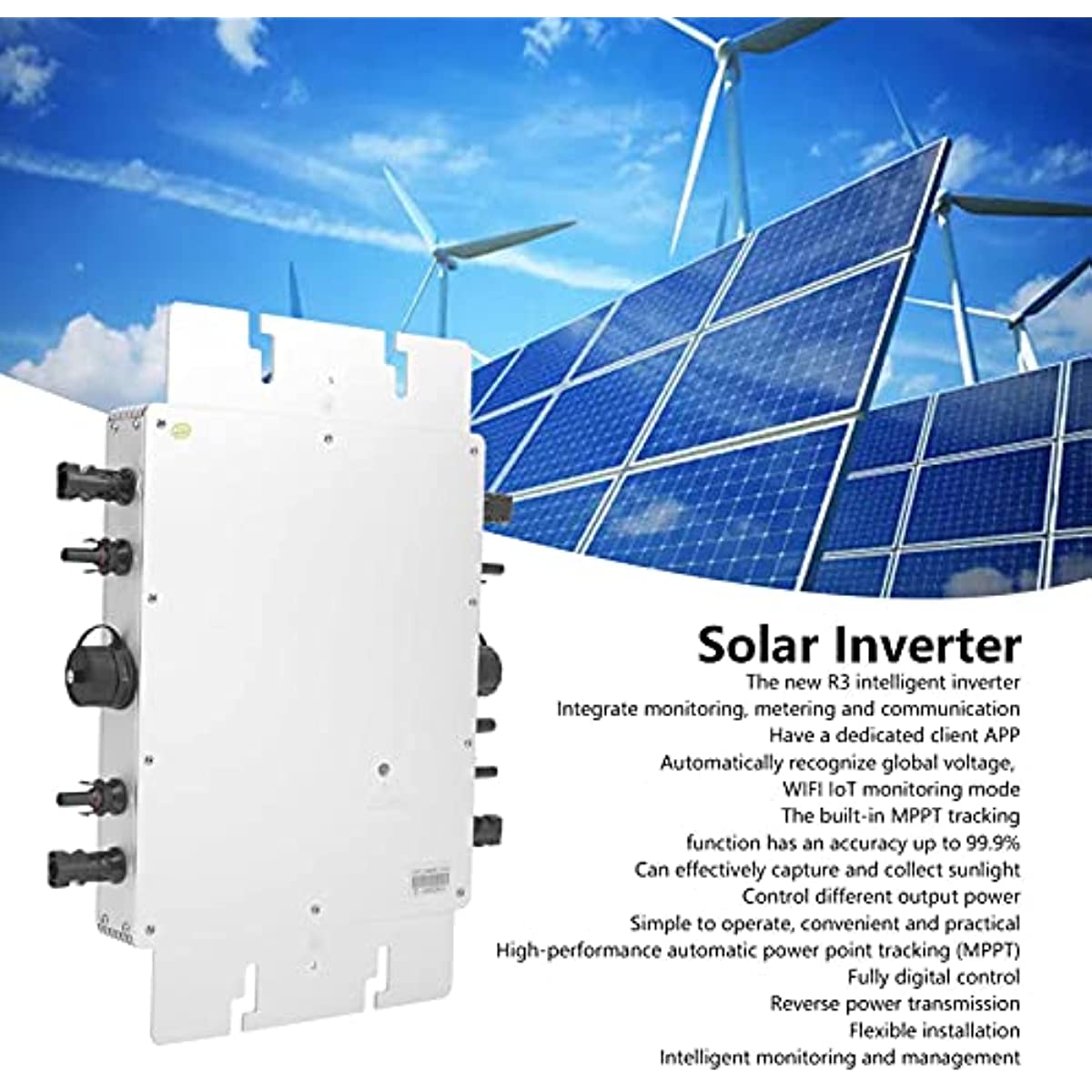 1400W IP65 Waterproof Grid-Tied Solar Inverter with WiFi Monitoring, 110/220V Output, Electric Auxiliary Micro Inverter