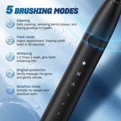 Adult Sonic Electric Toothbrush - USB Rechargeable with 8 Replacement Heads