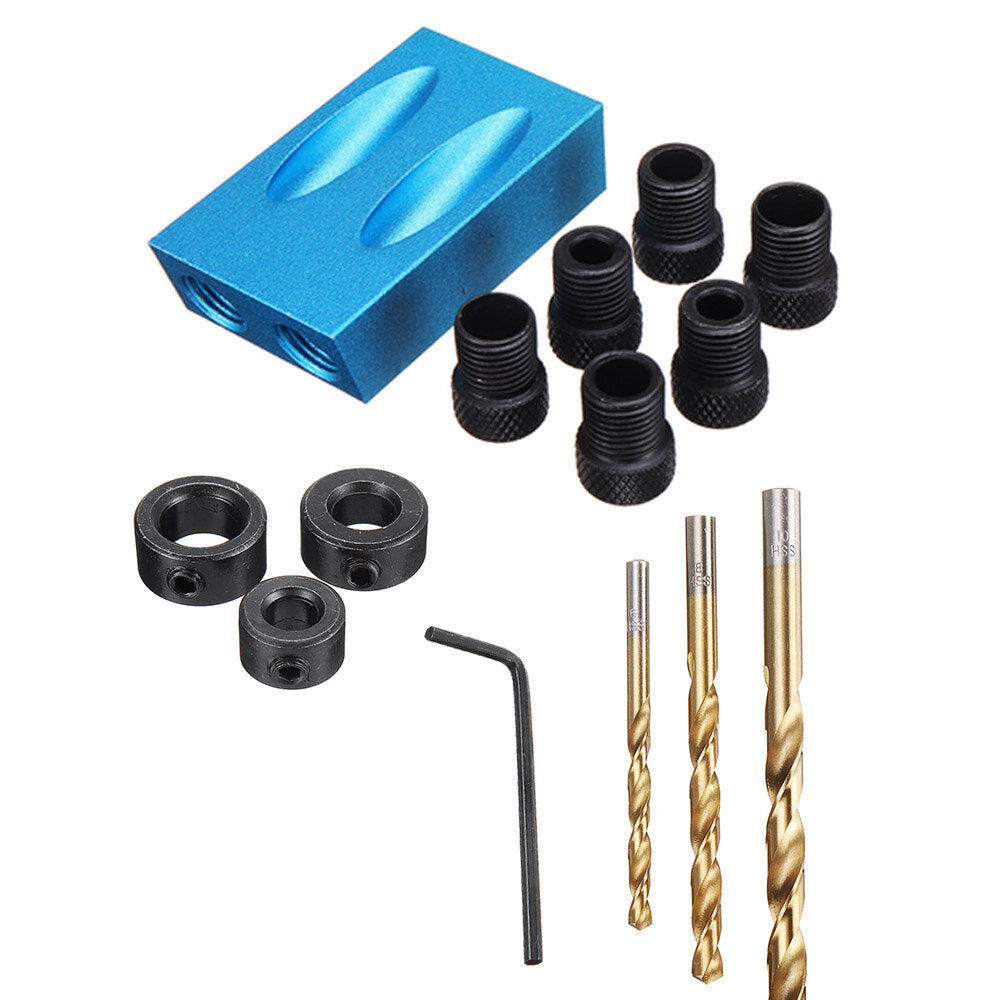 Drillpro Pocket Hole Screw Jig Dowel Drill Guide Woodworking Locator with Drill Bits Woodworking Clamp