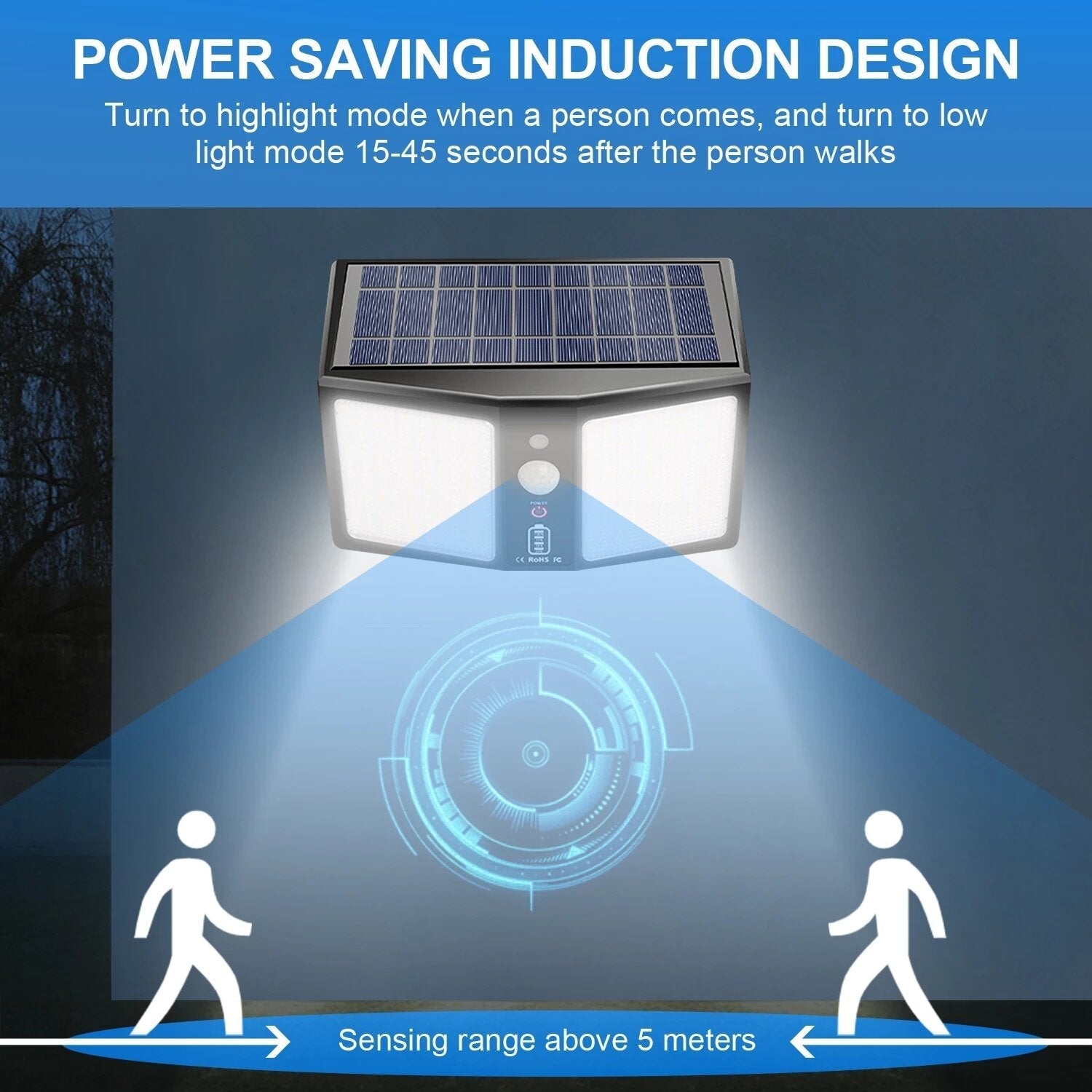 360LED Solar Wall Light, 12000mAh, 6 Modes, Motion Sensor, IP65 Waterproof, Outdoor Yard/Garden/Street Night Light