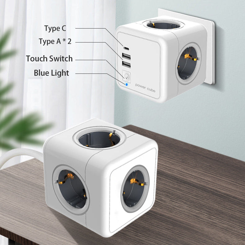 3-in-1 German/EU Wall Socket Power Strip with USB, USB-C Charger & AC Outlets