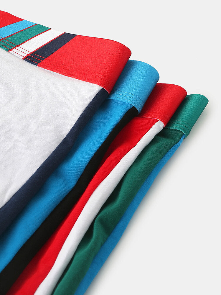 Einfarbige Patchwork-Boxershorts für Herren mit Buchstaben-Print am Bund - Gemütliche U-Konvex-Unterwäsche