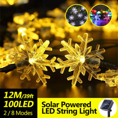 12M 39ft 100 LED Solar-Powered Snow String Lights for Home Christmas Tree Decoration