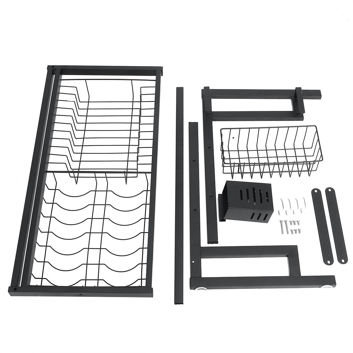 2-Tier Dish Drainer Over Double Sink - Drying Rack for Plates, Bowls, and Fruit - Kitchen Storage Tray