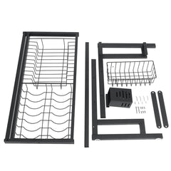 2-Tier Dish Drainer Over Double Sink - Drying Rack for Plates, Bowls, and Fruit - Kitchen Storage Tray