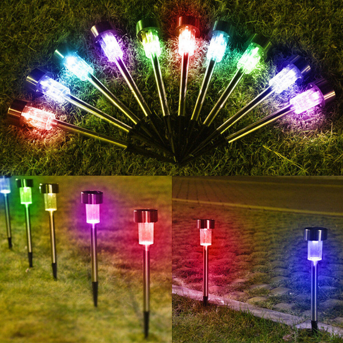 12PCS Solar Pathway Lights - Stainless Steel LED, Waterproof for Garden, Lawn, Patio, Yard, Walkway, Driveway