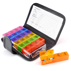 Weekly Pill Box Organizer - Portable PU Leather Travel Storage Case