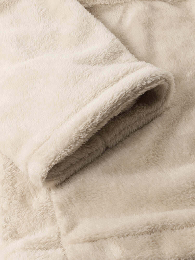 Warmer Herren-Bademantel aus einfarbigem Flanell mit Kapuze und Schnürverschluss