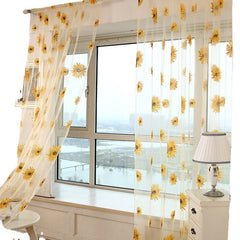 1x2m Sunflower Voile Sheer Curtain Panel - Transparent Window Room Divider Home Decor