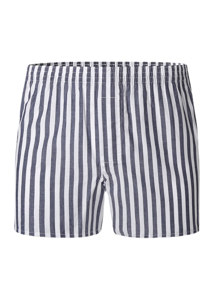 Gestreifte Lounge-Shorts für Herren aus 100 % Baumwolle, lockere Passform, mit Tasche – atmungsaktive Home-Boxershorts
