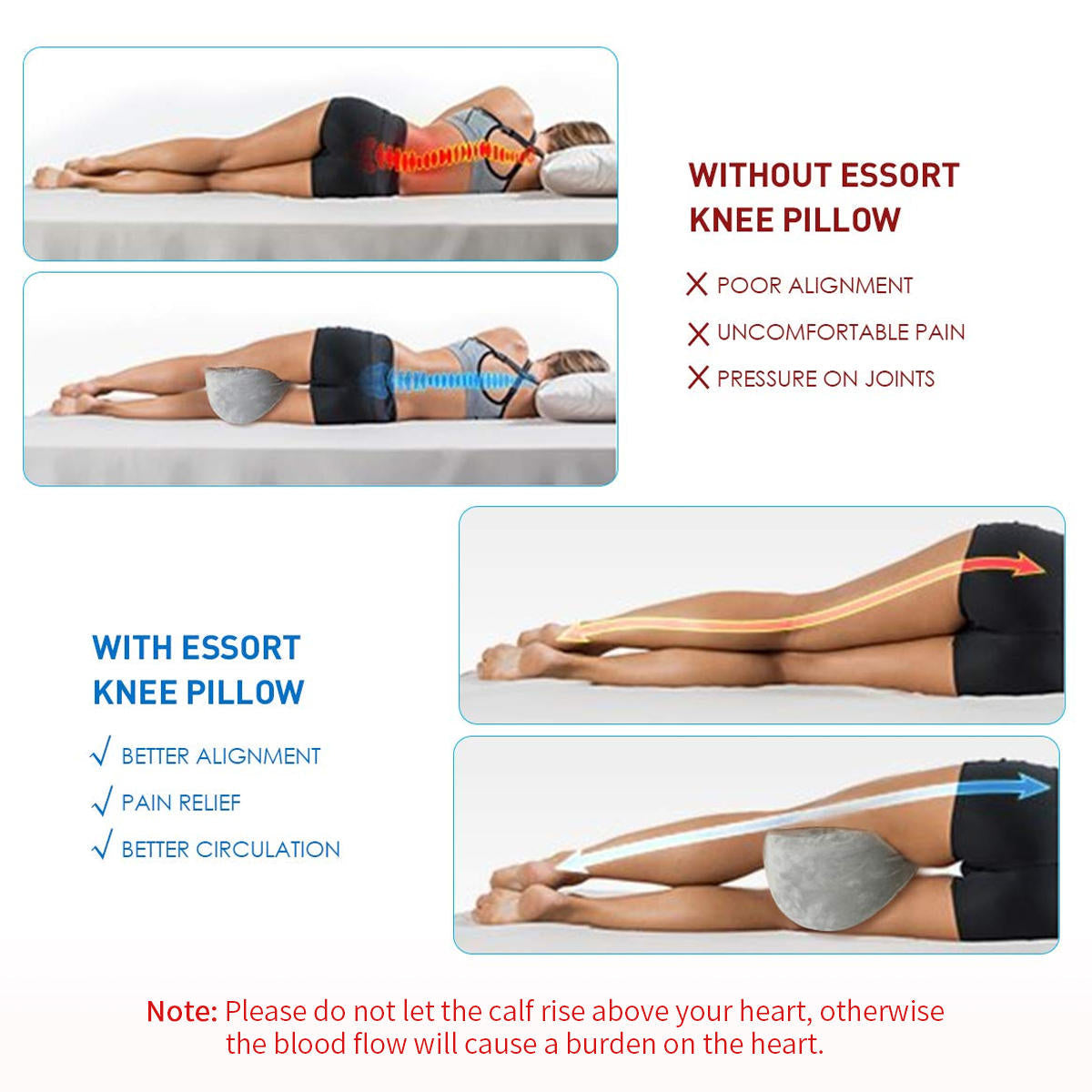 Orthopedic Knee Pillow with Memory Foam - Reduces Leg, Hip, and Joint Pain - Washable Cover