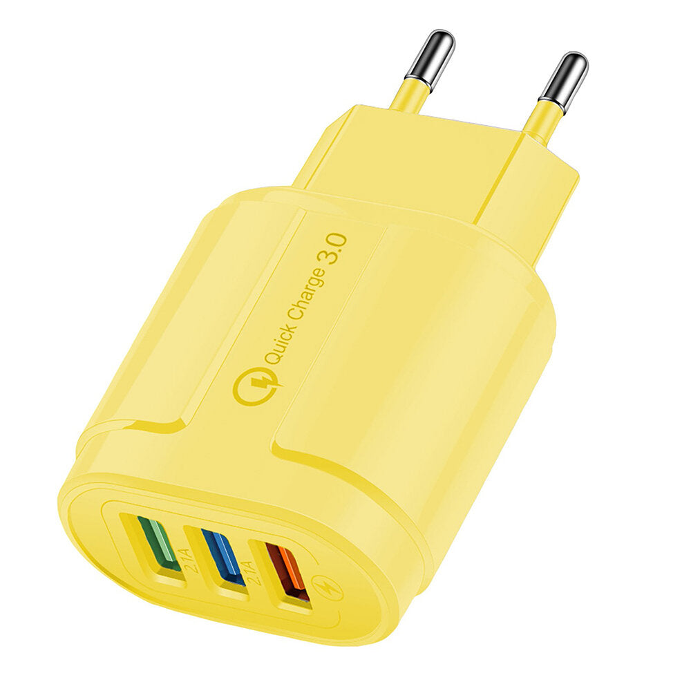 3-Port USB-Ladegerät 2.1A+QC3.0 Schneller Wandadapter EU-Stecker für iPhone, Huawei, Samsung, Xiaomi