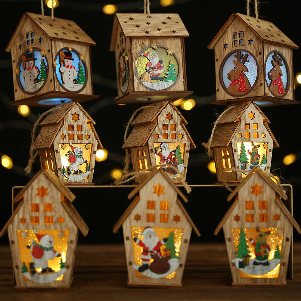 Christmas Lighted Wooden Cabin - Creative Assembly Small House Decoration with Luminous Colors