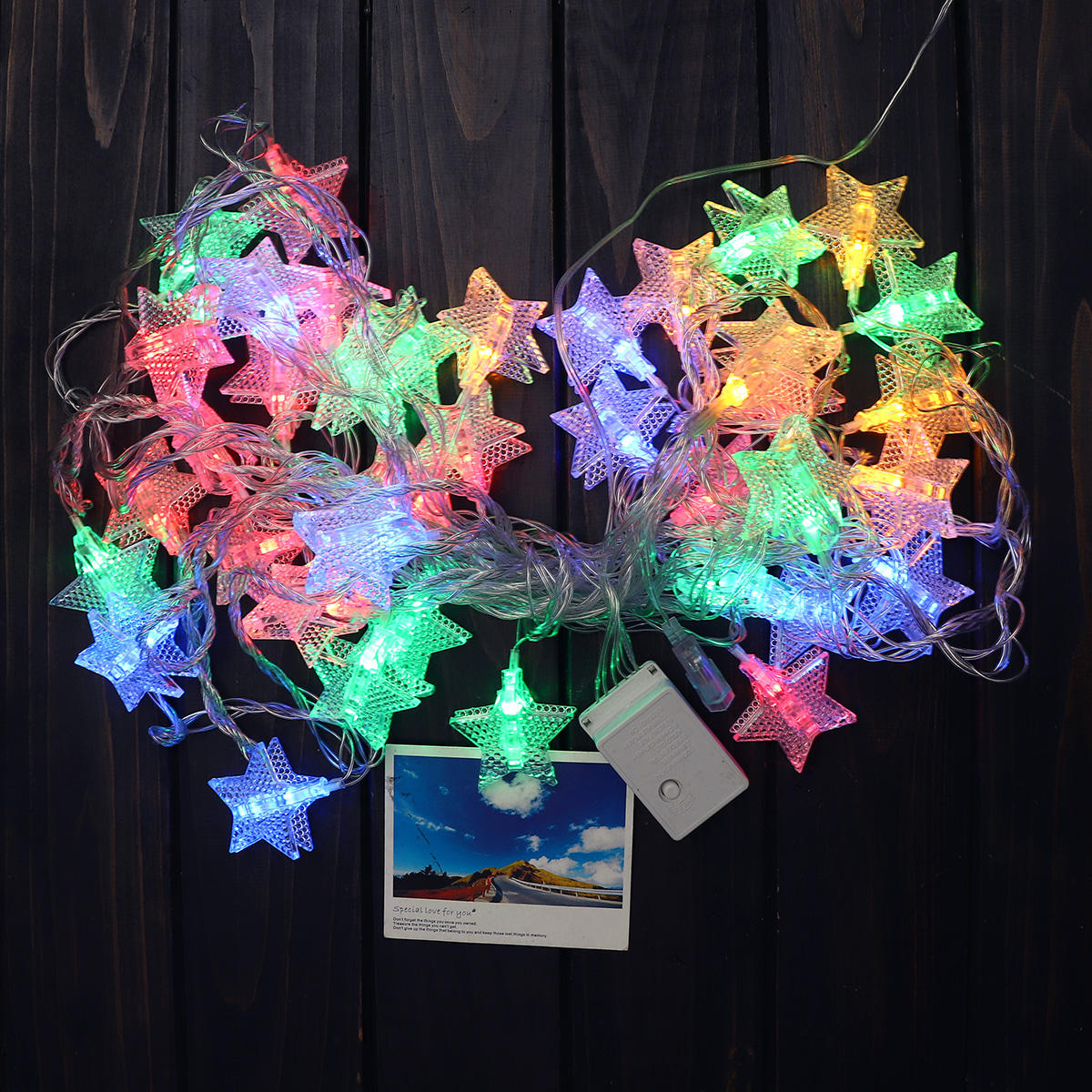 10M 38 LED Star Photo Clip Fairy String Lights, 8 Modes for Wedding, DIY, Home Decor, AC220V