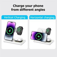 3-in-1 Wireless Charger Stand for iPhone 15/14/13/12, Samsung S23/S22, Galaxy Watch, and Buds