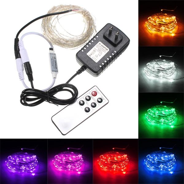 10M 100 LED Waterproof Silver Wire Fairy String Lights with Adapter & Remote for Xmas