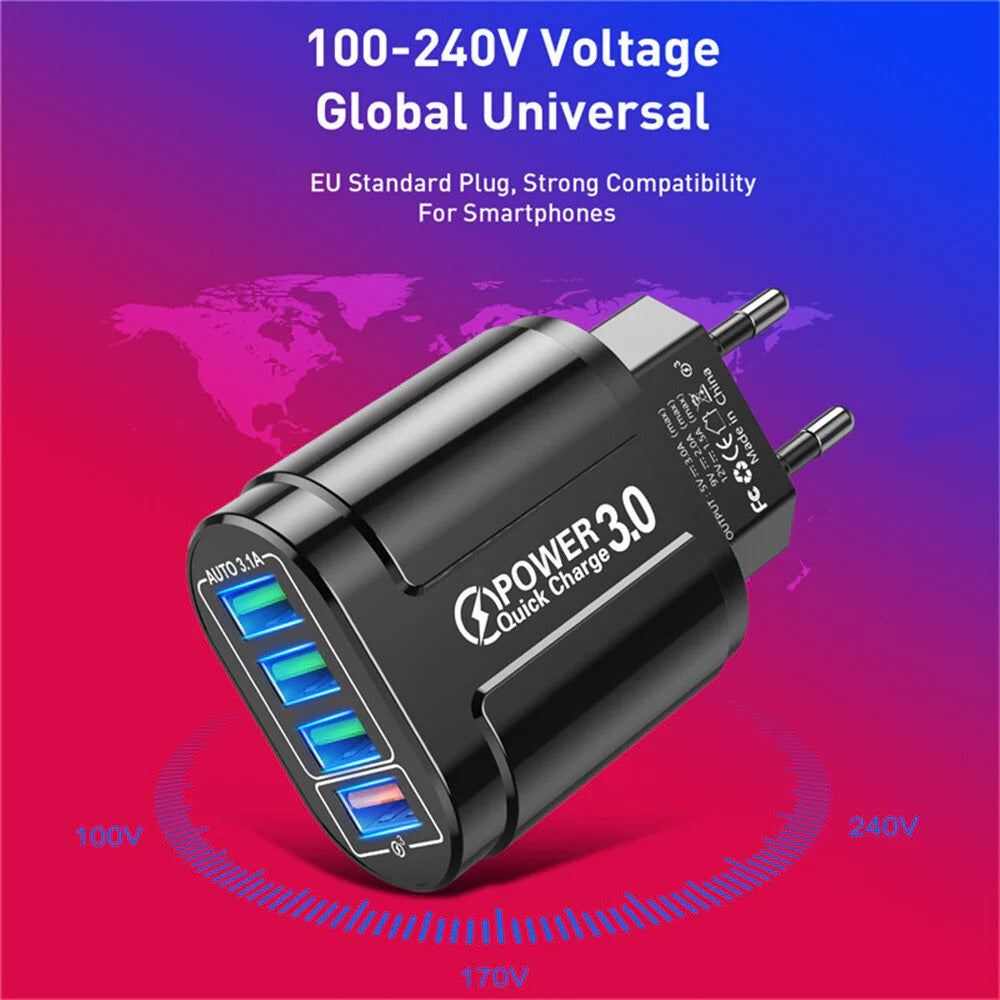 48 W 4-Port USB QC 3.0 Schnellladegerät Wandadapter für iPhone, Samsung, Xiaomi, Huawei