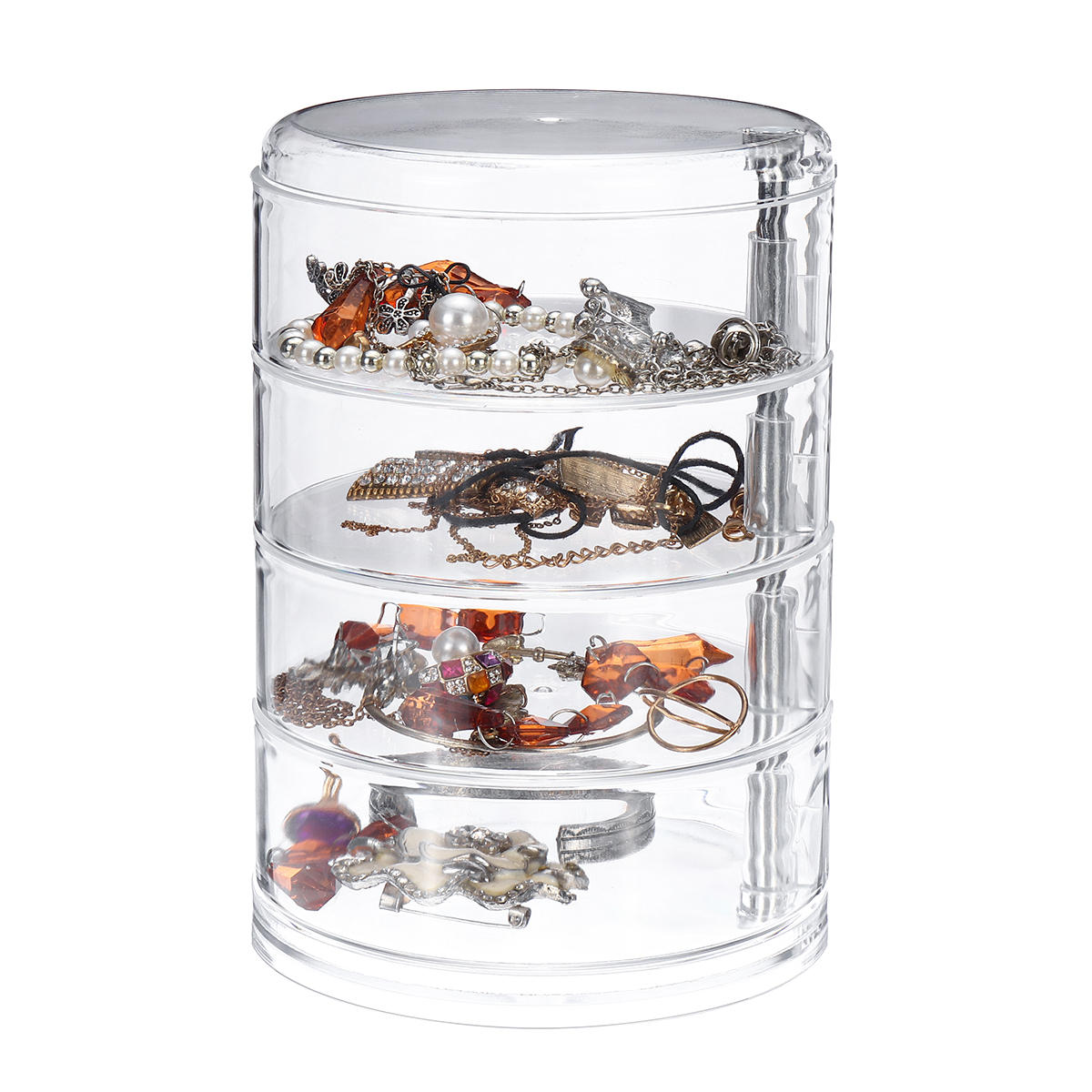 4-Layer Rotary Jewelry Storage Box Organizer - Portable Earring and Ring Display Case Holder