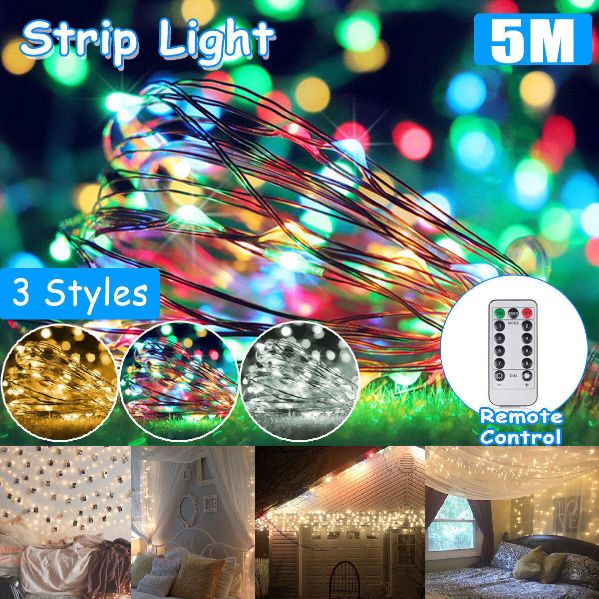 5M 50 LED String Lights - Fairy Night Decor for Holiday, Christmas, Wedding