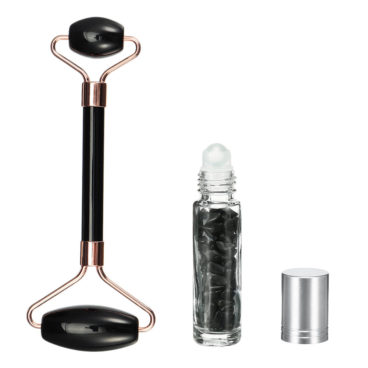 Quartz Face Massage Roller & Essential Oil Gemstone Bottle - Facial Massager Beauty Tool