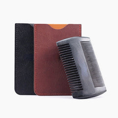 Pear Wood Beard Double Comb with PU Leather Bag - Anti-Static, Portable Beard Care for Men