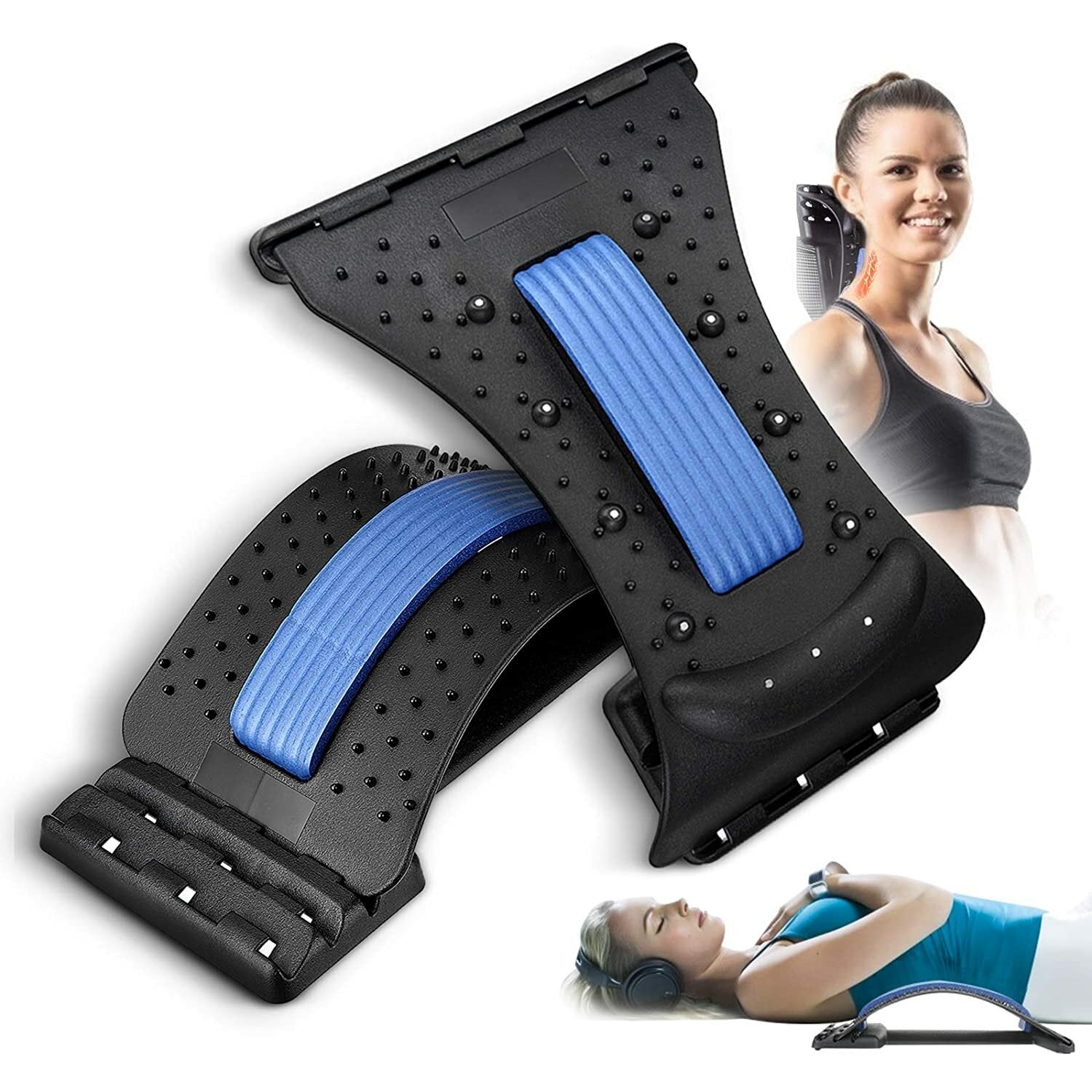 Back Stretcher Neck Massage Spine Board for Lumbar Pain Relief with 3 Stretch Levels & 60 Acupuncture Magnets