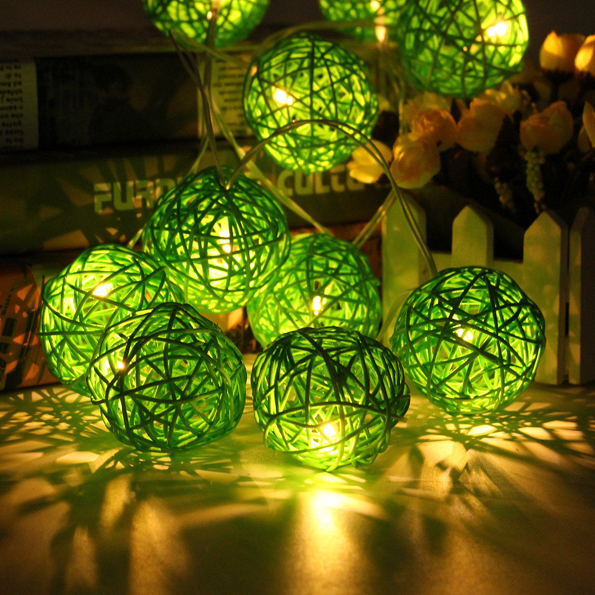 20 LED Rattan Ball String Lights - Colorful Fairy Lamps for Home, Garden, Wedding, Party, Xmas Decor