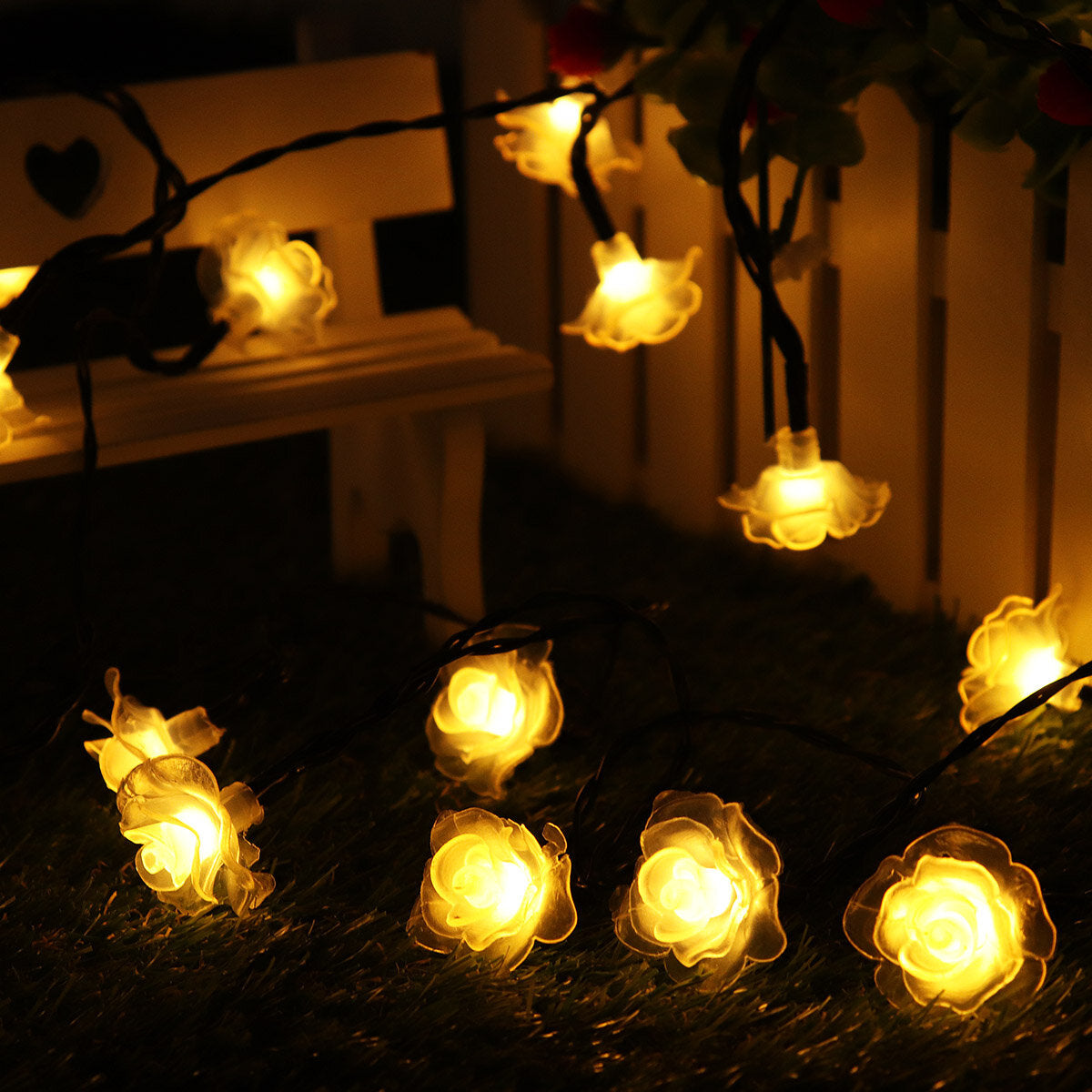 20 LED 5M Rose Flower Solar String Lights, Waterproof for Outdoor/Indoor Garden Decor