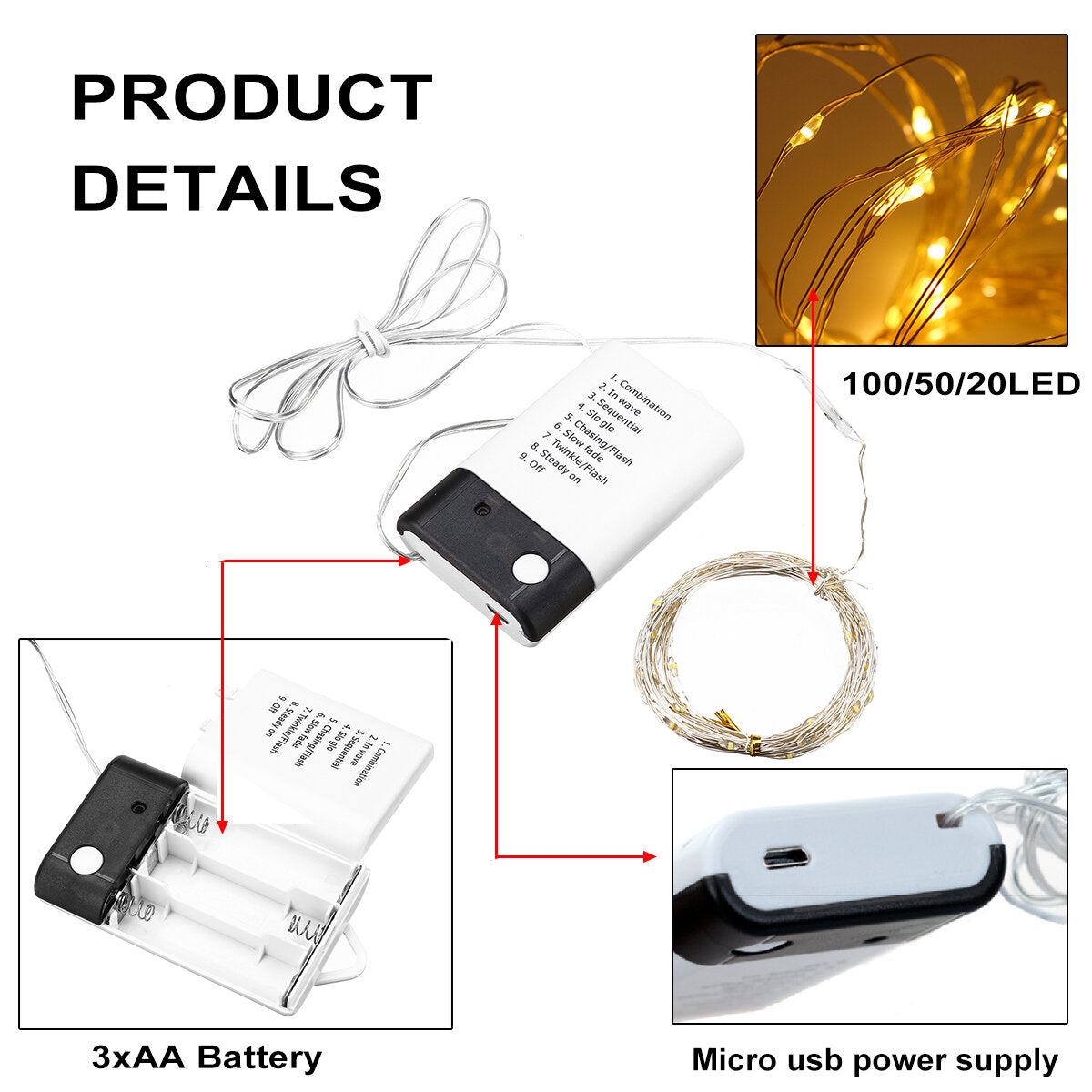 2/5/10M 100 LED USB Battery Powered Fairy String Lights with Remote Control for Xmas Party