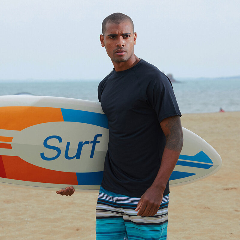 Herren Sommer Surfen Atmungsaktiv Rundhals Kurzarm Bademode Tops