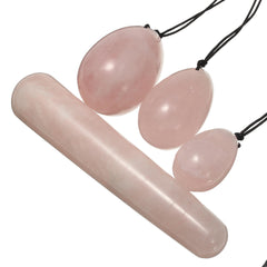 3Pcs Natural Rose Quartz Yoni Eggs & 100mm Kegel Exercise Massage Stick Manual Massager