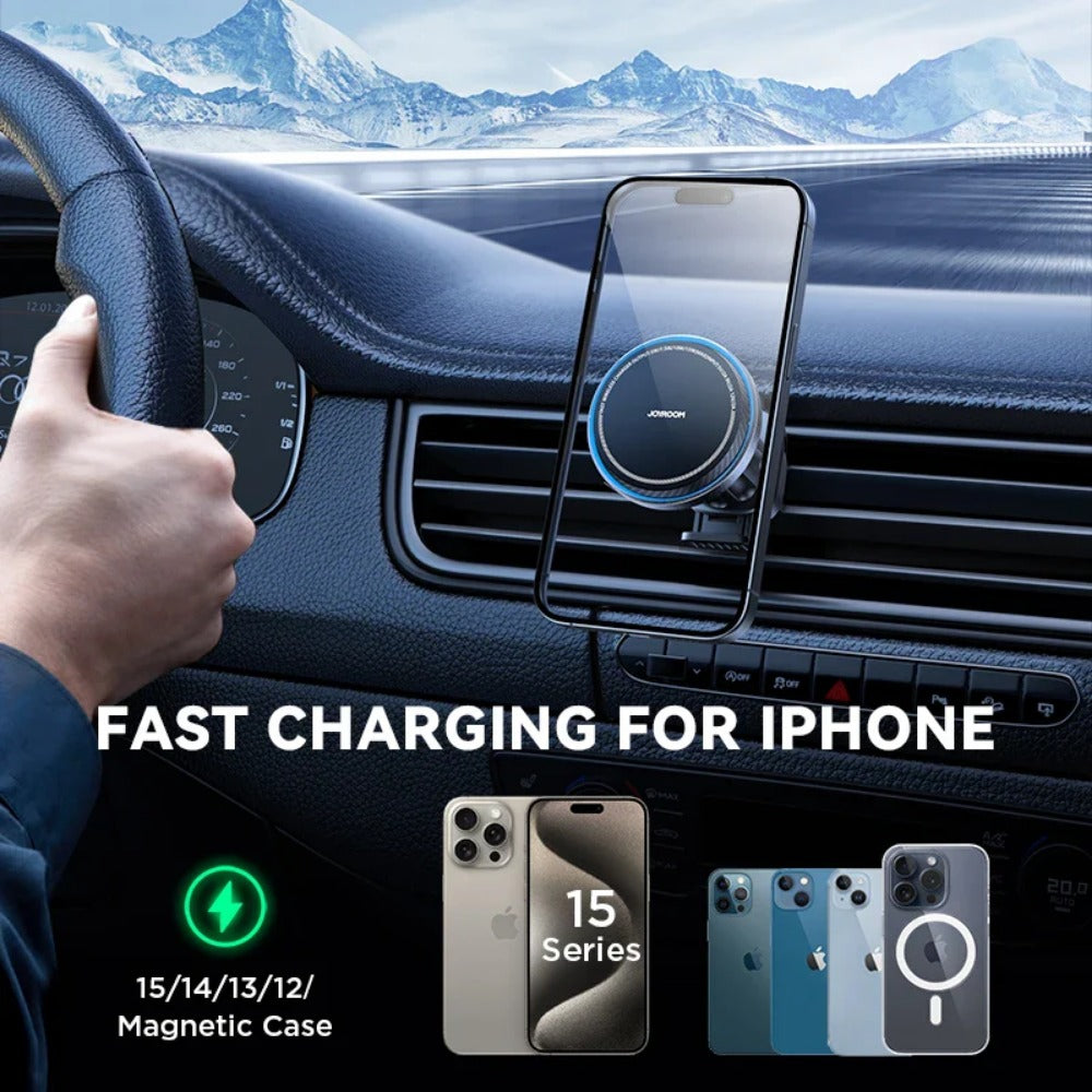 15W Magnetic Wireless Car Charger Mount with Cooling Fan for iPhone