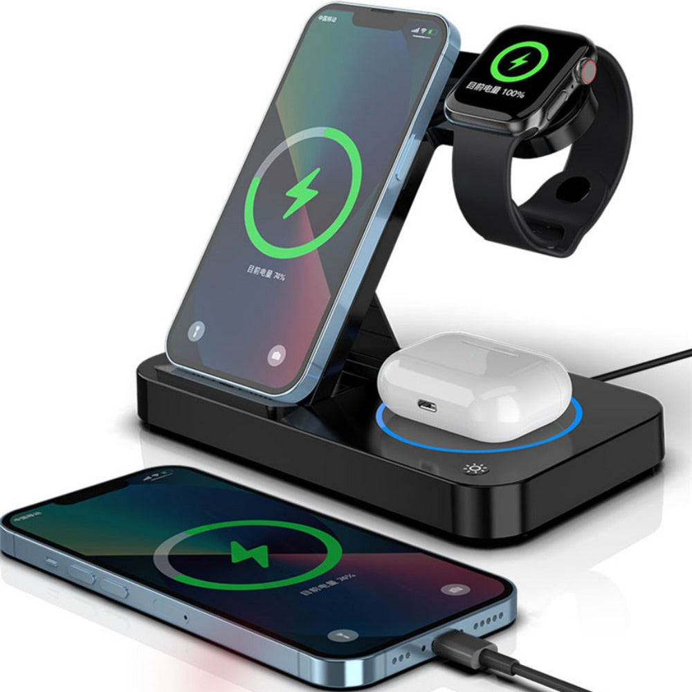 100W Foldable 4-in-1 Wireless Charger for iPhone, Apple Watch, and Samsung Galaxy